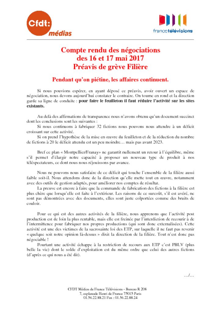 thumbnail of CR NEGOCIATIONS PREAVIS DE GREVE FILIERE