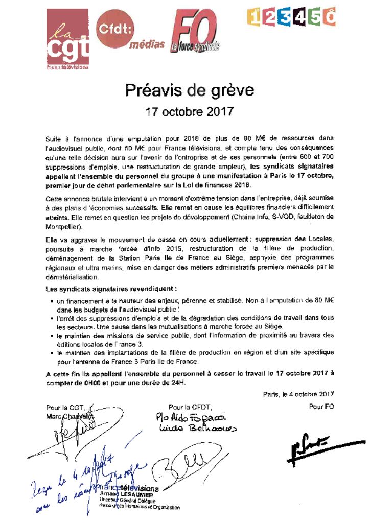 thumbnail of Préavis de grève CGT – CFDT – FO pour le 17 Octobre 2017