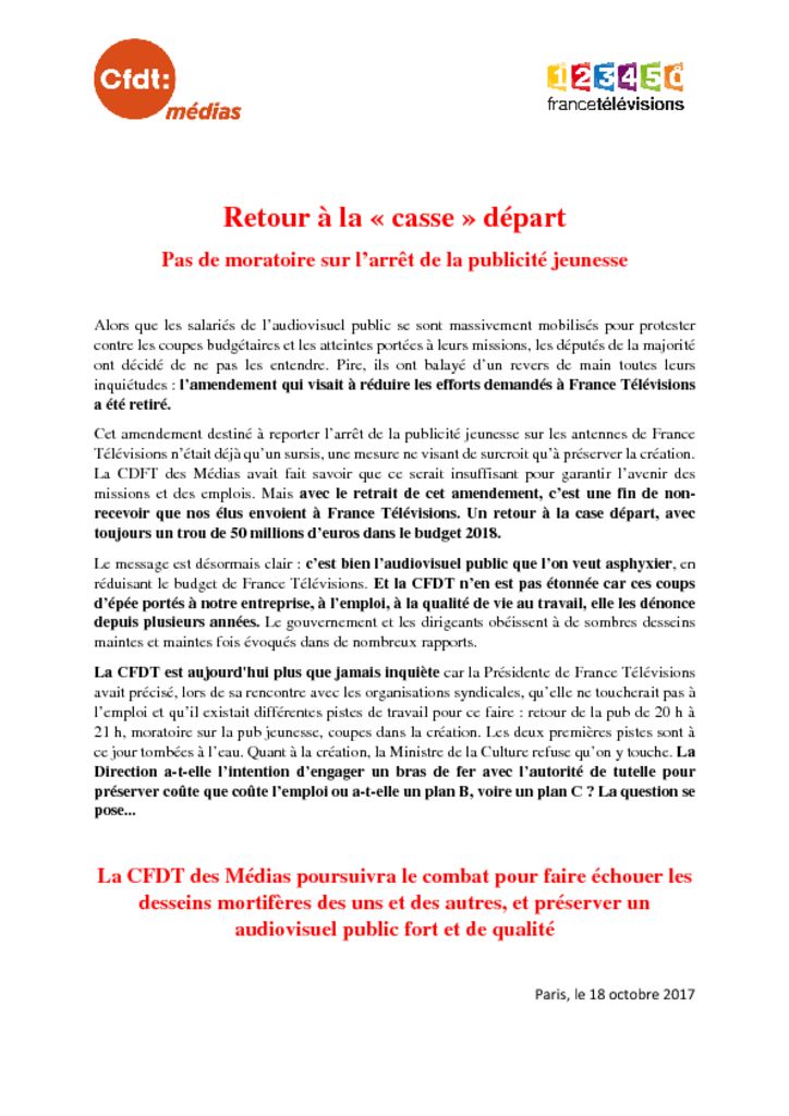thumbnail of Tract Retour à la casse depart