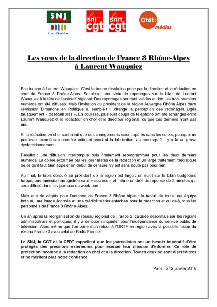 thumbnail of Les voeux de la direction de France 3 Rhône-Alpes à Laurent Wauquiez